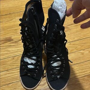 Dolce Vita lace up summer block heel. Black suede